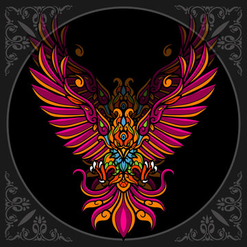 Phoenix bird zentangle arts. isolated on black background