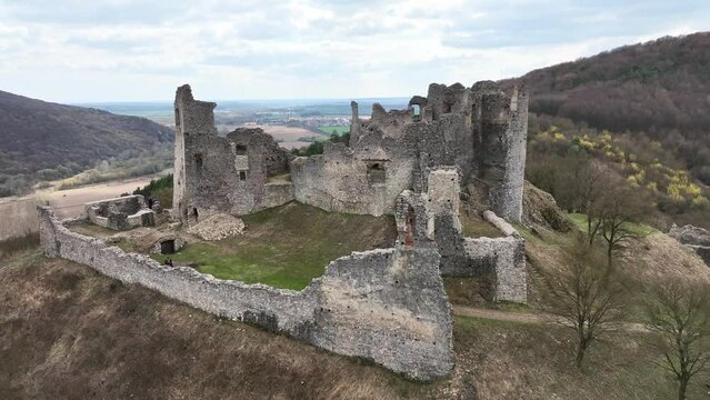Aerial view of castle in Brekov village in Slovakia