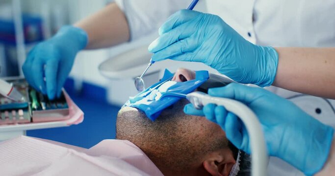 Dental treatment in a modern dental office