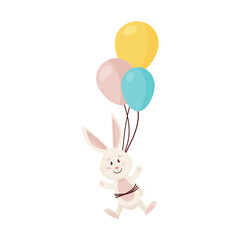 Bunny Character. Flying and Laughing Funny, Happy Easter Rabbit.