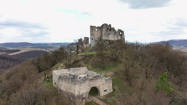 Aerial view of castle in Brekov village in Slovakia