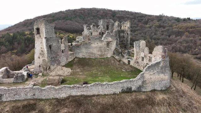 Aerial view of castle in Brekov village in Slovakia
