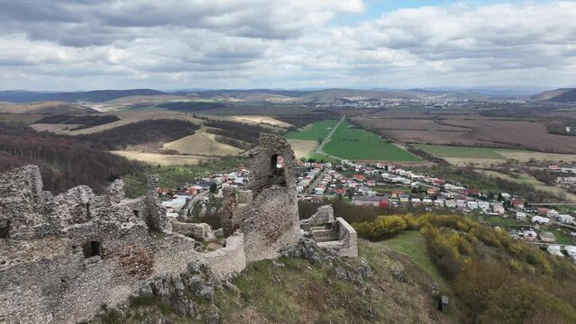 Aerial view of castle in Brekov village in Slovakia