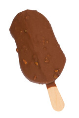 Chocolate glazed icecream escimo with nuts isolated on the white background