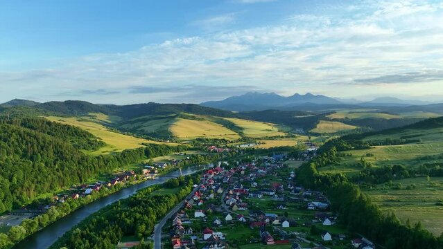 Aerial view of castle in Brekov village in Slovakia