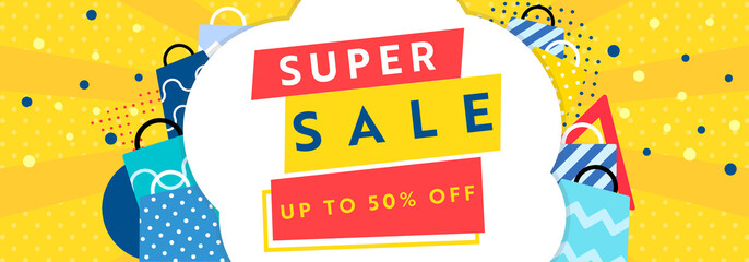 シンプルで可愛いスーパーセールバナー広告テンプレート（黄）　Simple and cute super sale banner ad template (yellow)