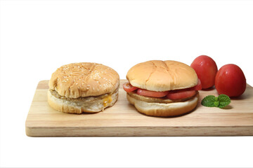 Delicious pork hamburger isolated from white background.