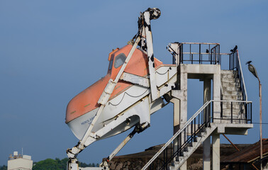 Lifeboat deploys mechanism in Galle fort. Lifeboat Davit launching procedure.