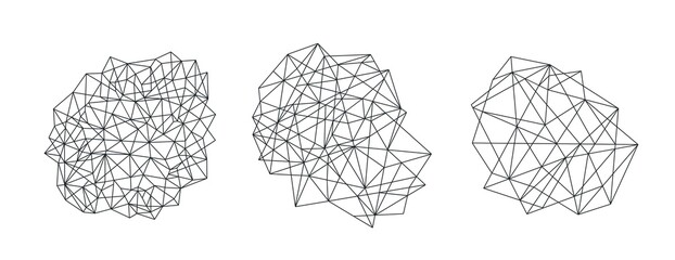 Set de formas abstractas con líneas de render. Forma de red tecnológica o malla de líneas en blanco. Recurso gráfico