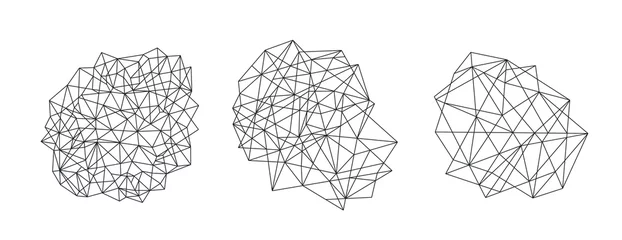 Foto op Plexiglas Set de formas abstractas con líneas de render. Forma de red tecnológica o malla de líneas en blanco. Recurso gráfico © Laura Bustos