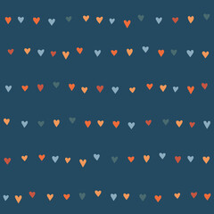 Vector seamless pattern of hand drawn heart icons. Abstract background from cute doodle elements. Trendy texture from decorative colored shapes for fabric design, textiles, carpet