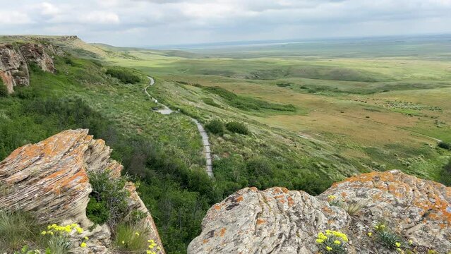 Views at Head-Smashed-In Buffalo Jump UNESCO World Heritage site near Fort Macleod Alberta. 