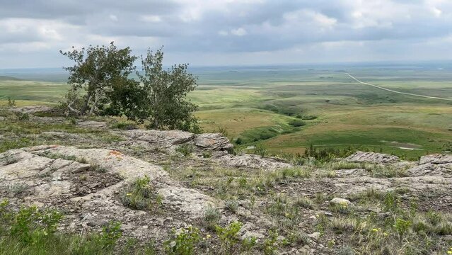 Views at Head-Smashed-In Buffalo Jump UNESCO World Heritage site near Fort Macleod Alberta. 