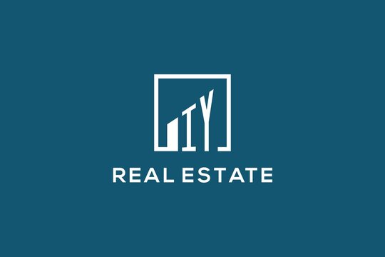 Letter IY square line with building logo design, creative monogram logo style for real estate company