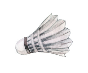 A white watercolor badminton shuttlecock on a white background