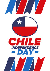 Chile Independence Day. Happy national holiday Fiestas Patrias. Freedom day. Celebrate annual in September 18. Chile flag. Patriotic chilean design. Poster, card, banner, template, background. Vector