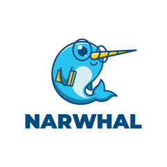 Narwhal whale logo template. Sea life animal vector design. Cute cartoon narwhal illustration © alexander 137