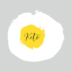 Ketogenic diet. Lettering on hand paint fried egg watercolor texture isolated on white background. Ink dry brush stains, stroke, splash, smudge, scribble. Low carb healthy food nutrition quote poster. - 515885198