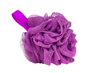Shower violet sponge soft fluffy for bath isolated on the white background