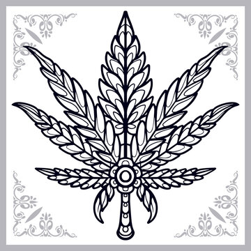 Cannabis leaf zentangle arts. isolated on white background