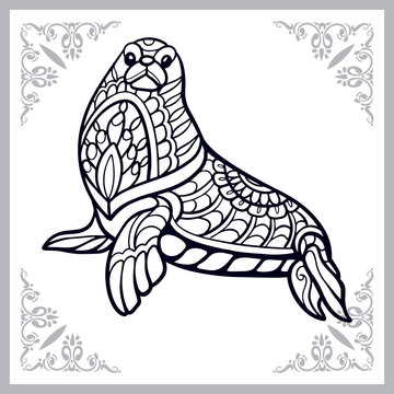 Sea lion zentangle arts. isolated on white background