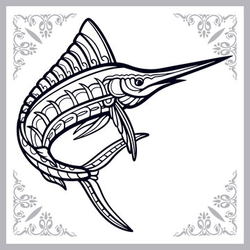 Marlin fish zentangle arts. isolated on white background