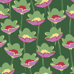 seamless plants pattern background green abstract flowers , greeting card or fabric