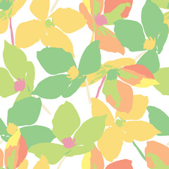 seamless plants pattern background mixed blooming flowers , greeting card or fabric