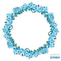 Fototapeta na wymiar Vector floral set of seamless floral strokes of blue meadow flowers and leaves.