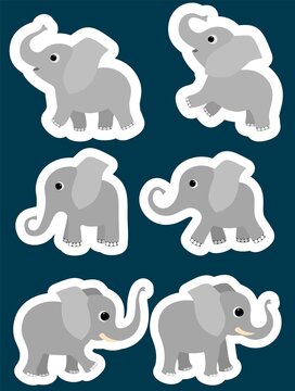 Cheerful elephants. Social media stickers. Design elements. © Tatik22