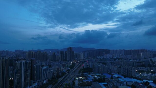 Aerial footage of landscape in shenzhen city, China,Hyperlapse