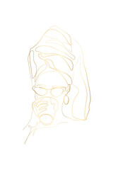 Bathroom Wall Art | Woman in Towel Line Art | Minimalist Bathroom Art | Woman in Towel with Sunglasses | Minimalist Home Decor | Self Care Print, Gold line