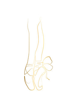 Ballet Pointe shoes continuous line drawing, vector illustration. Gold line