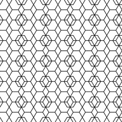 Vector illustration. The texture of the contour hexagon. Black and white geometric seamless pattern. Mosaic abstract background. Hexagonal repeating geometric polygon texture.