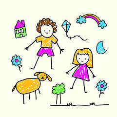 Hand-drawn child's drawing. Vector.