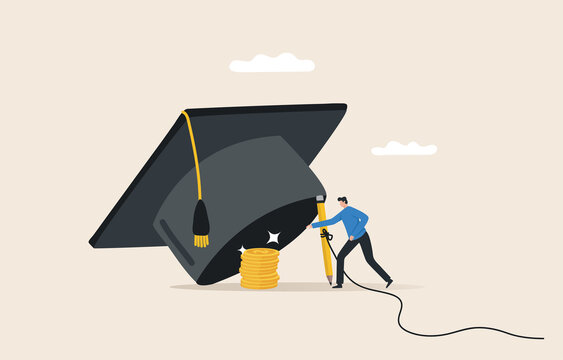 Student loan debt. Education Finance Trap. Money is under the graduation hat trap.