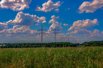 Strommasten auf einem Feld