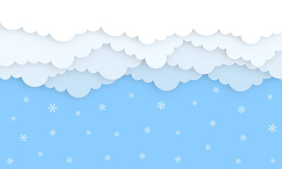 Obraz premium Blue sky and clouds in paper cut style with star Design for backdrop, poster, banner, template, wallpaper, advertising. Vector illustration.