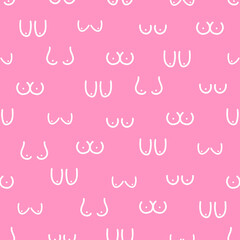 Pink seamless pattern with white doodle woman breast.