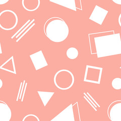 White memphis design seamless pattern with pink background.