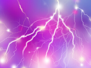 Electric discharges of lightning on a purple background.