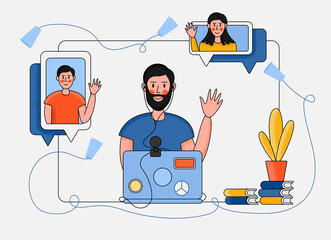 man video chats with his two friends