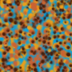 Obraz premium Colorful 70s style animal blurred pattern. Watercolor stains in brown, blue and orange colors.