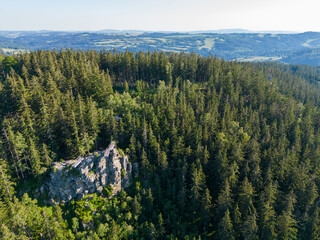 Aerial photo of rocks in forest
