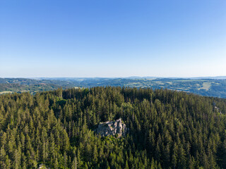 Aerial photo of rocks in forest