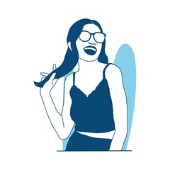 flat style vector illustration beautiful girl with long haircut and sunglasses