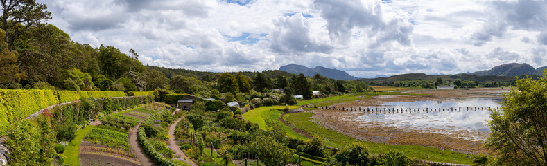 Fototapeta na wymiar panorama view of the Inverewe Gardens near Poolewe in the Scottish Highlands