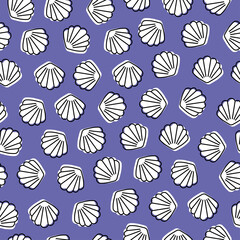 Fototapeta na wymiar Very peri color seamless pattern with white seashell.