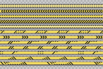 Vector Collection of Dengerous Ribbons, Cross Barrier Lines, Bright Yellow and Black Colors.