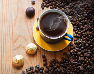 Sweets on the background of coffee on the table